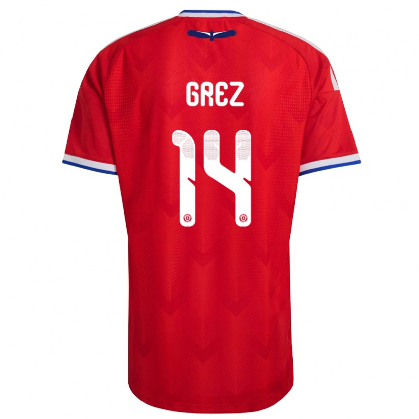 Danxen Niño Camiseta Chile Javiera Grez #14 Rojo Blanco Azul 1ª Equipación 26-28 La Camisa