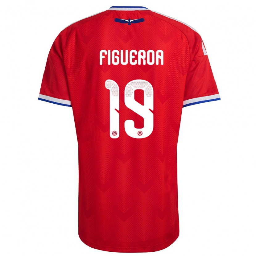Danxen Niño Camiseta Chile Catalina Figueroa #19 Rojo Blanco Azul 1ª Equipación 26-28 La Camisa