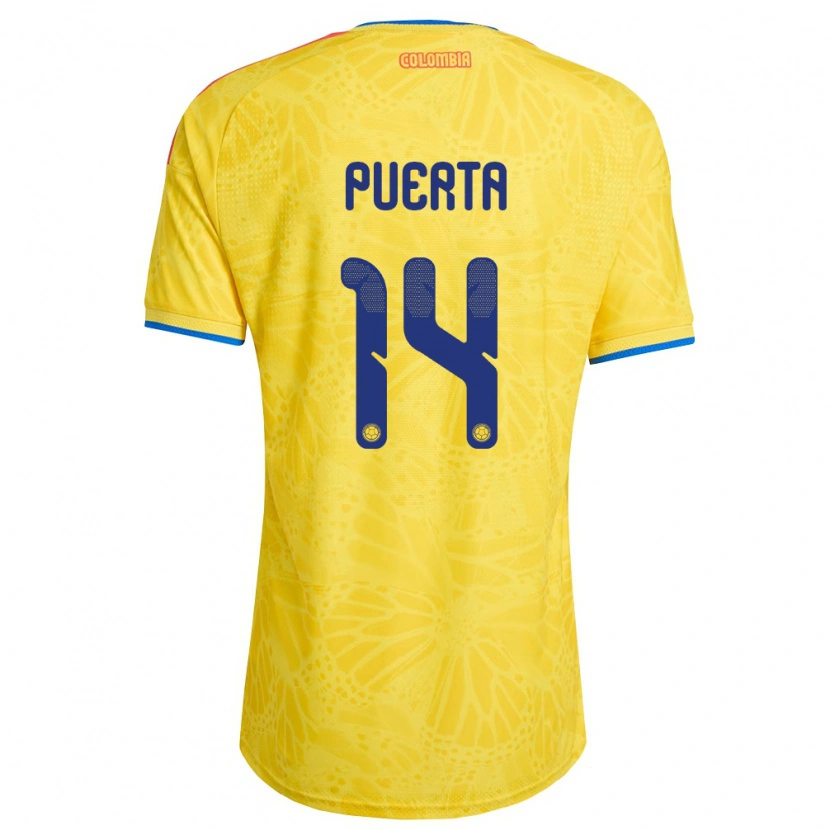 Danxen Niño Camiseta Colombia Gustavo Puerta #14 Amarillo Azul Rojo 1ª Equipación 26-28 La Camisa