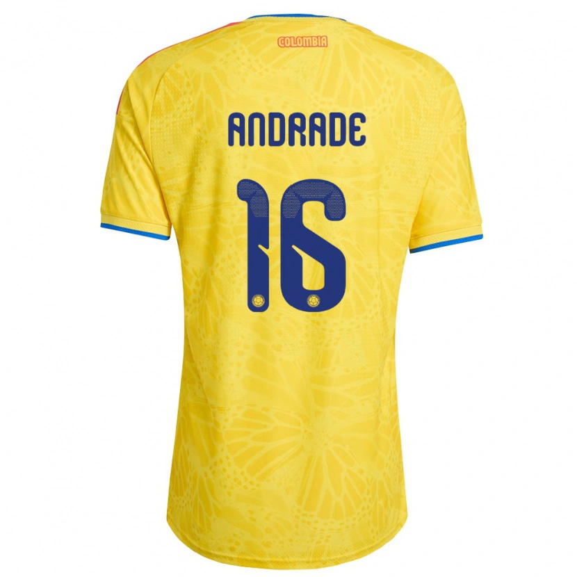 Danxen Niño Camiseta Colombia Lady Andrade #16 Amarillo Azul Rojo 1ª Equipación 26-28 La Camisa