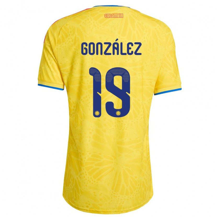 Danxen Niño Camiseta Colombia Kener González #19 Amarillo Azul Rojo 1ª Equipación 26-28 La Camisa