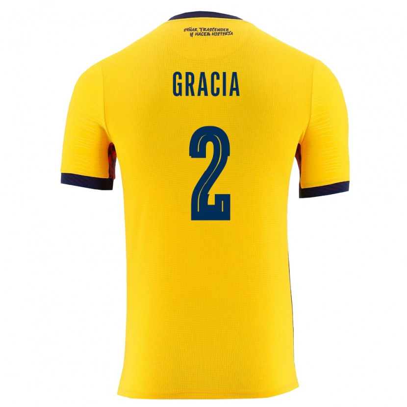 Danxen Niño Camiseta Ecuador Ericka Gracia #2 Amarillo Marino 1ª Equipación 26-28 La Camisa