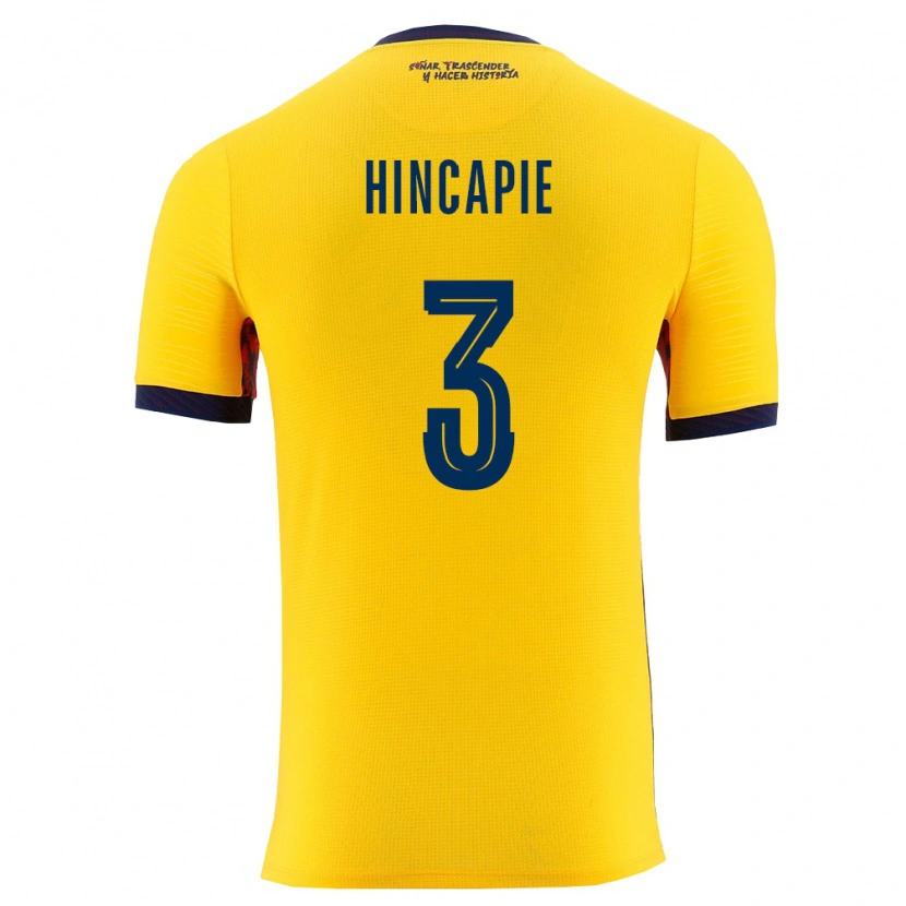 Danxen Niño Camiseta Ecuador Piero Hincapié #3 Amarillo Marino 1ª Equipación 26-28 La Camisa