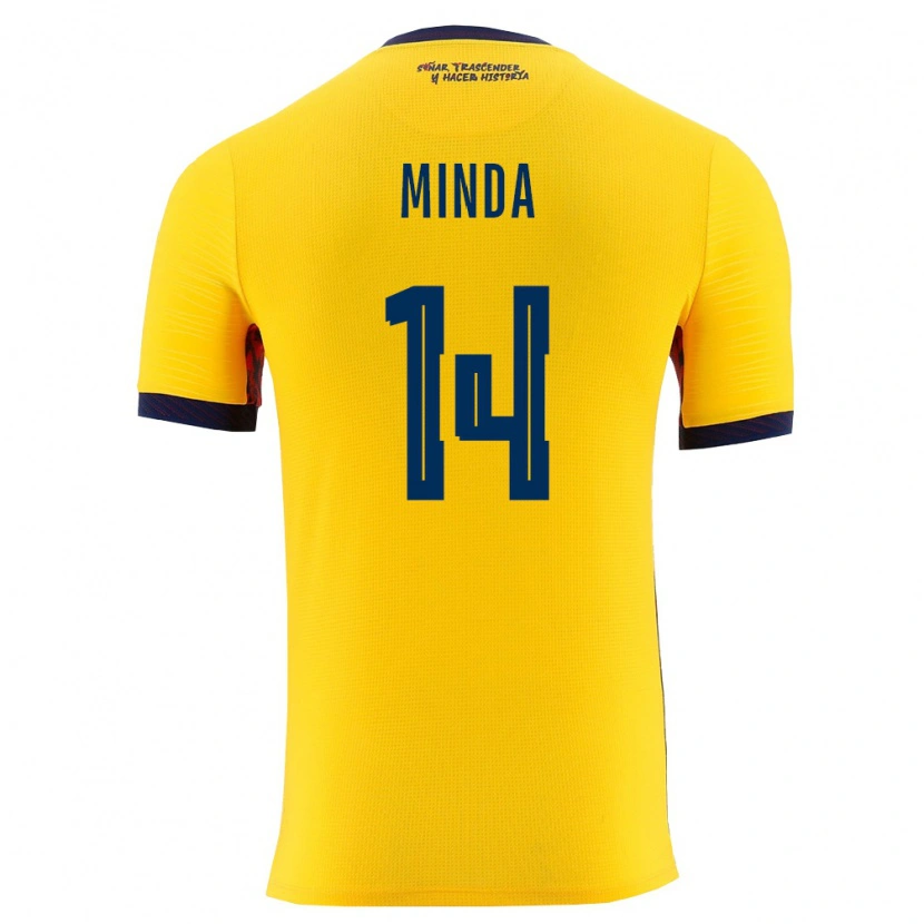 Danxen Niño Camiseta Ecuador Alan Minda #14 Amarillo Marino 1ª Equipación 26-28 La Camisa