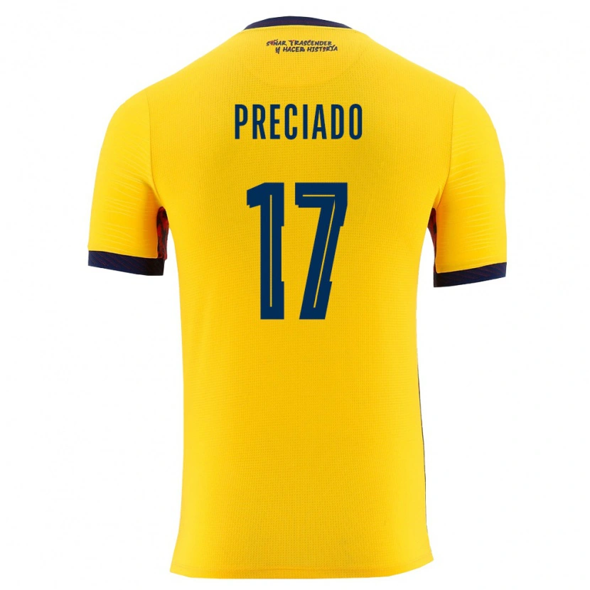 Danxen Niño Camiseta Ecuador Angelo Preciado #17 Amarillo Marino 1ª Equipación 26-28 La Camisa