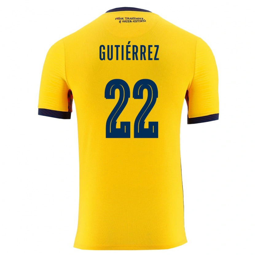 Danxen Niño Camiseta Ecuador Melanie Gutierrez #22 Amarillo Marino 1ª Equipación 26-28 La Camisa
