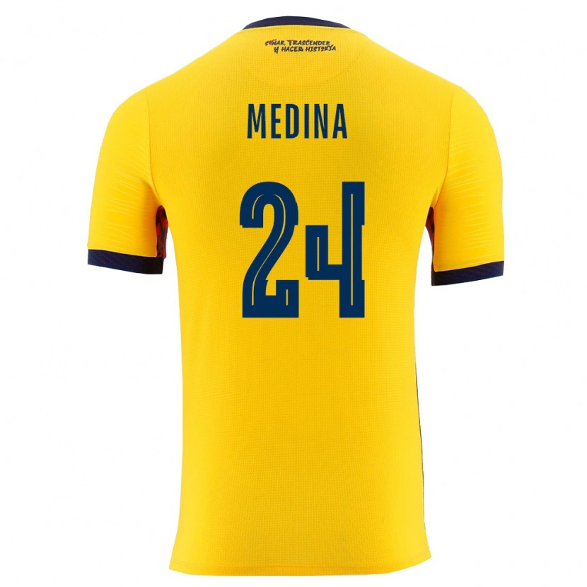 Danxen Niño Camiseta Ecuador Yaimar Medina #24 Amarillo Marino 1ª Equipación 26-28 La Camisa