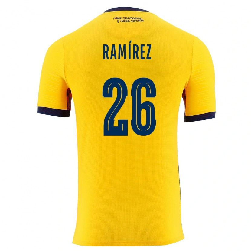 Danxen Niño Camiseta Ecuador Bryan Ramírez #26 Amarillo Marino 1ª Equipación 26-28 La Camisa