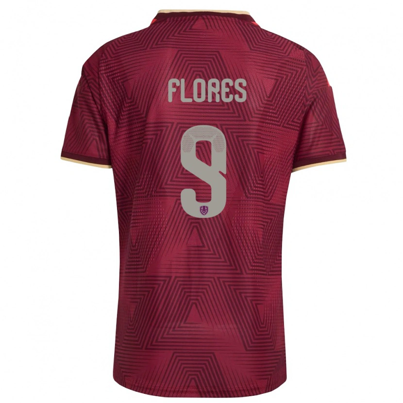 Danxen Niño Camiseta Venezuela Luis Flores #9 Borgoña Oro Amarillo 1ª Equipación 26-28 La Camisa