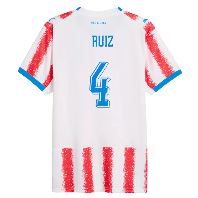 Danxen Niño Camiseta Paraguay Diego Ruiz #4 Blanco Rojo Azul 1ª Equipación 26-28 La Camisa