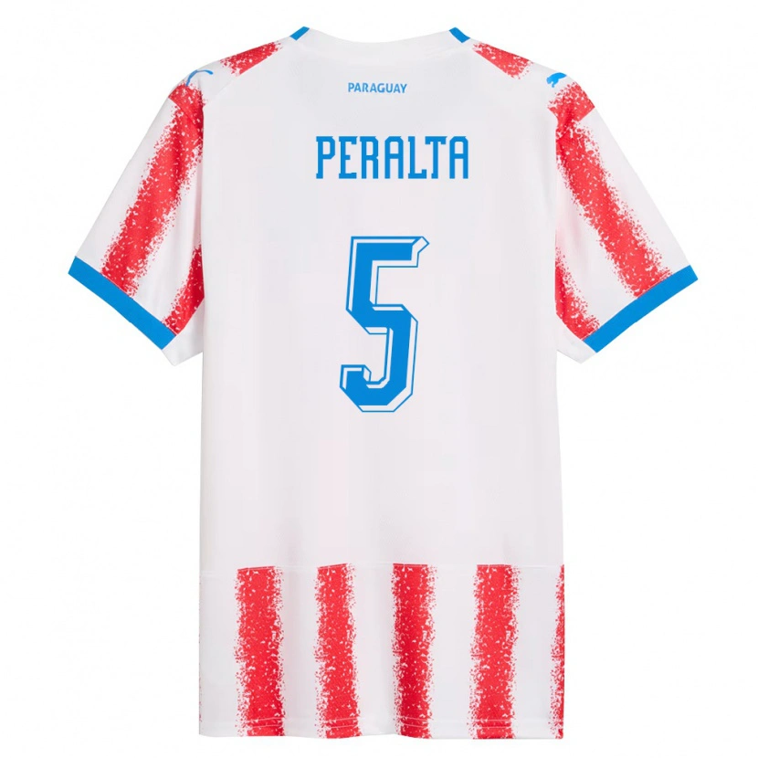 Danxen Niño Camiseta Paraguay Ronaldo Peralta #5 Blanco Rojo Azul 1ª Equipación 26-28 La Camisa
