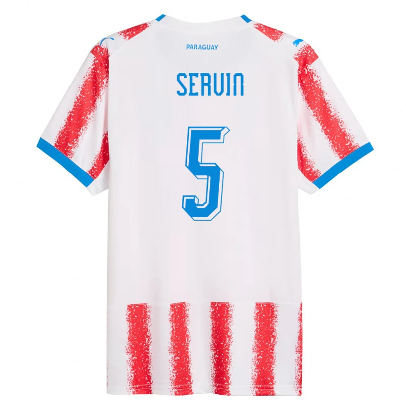 Danxen Niño Camiseta Paraguay Thiago Servín #5 Blanco Rojo Azul 1ª Equipación 26-28 La Camisa