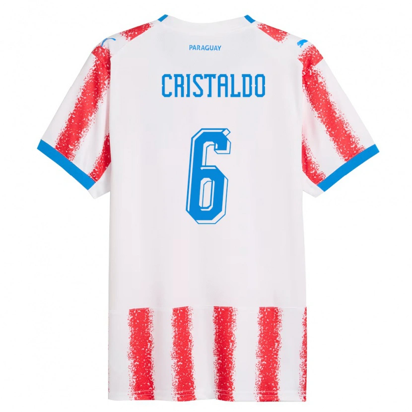 Danxen Niño Camiseta Paraguay Leo Cristaldo #6 Blanco Rojo Azul 1ª Equipación 26-28 La Camisa