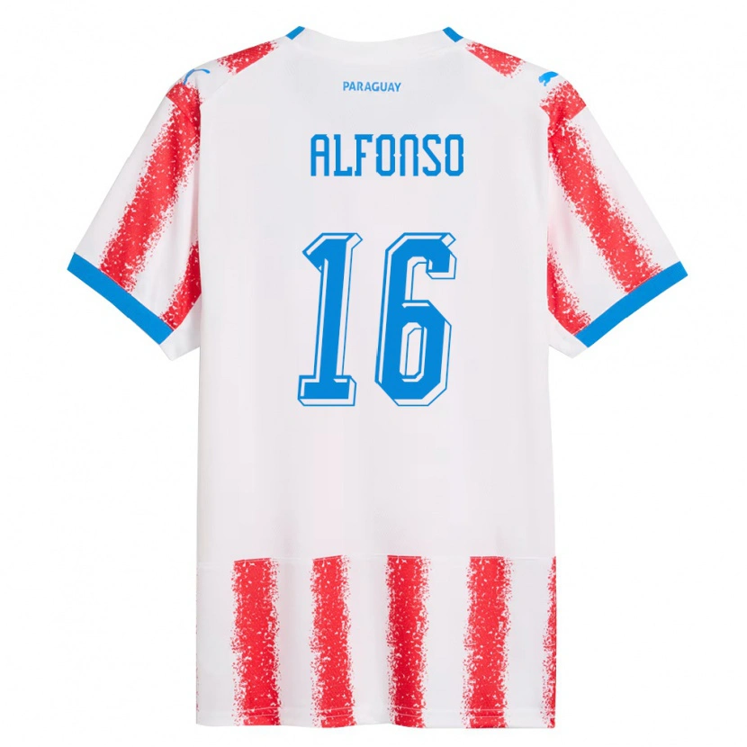 Danxen Niño Camiseta Paraguay Octavio Alfonso #16 Blanco Rojo Azul 1ª Equipación 26-28 La Camisa