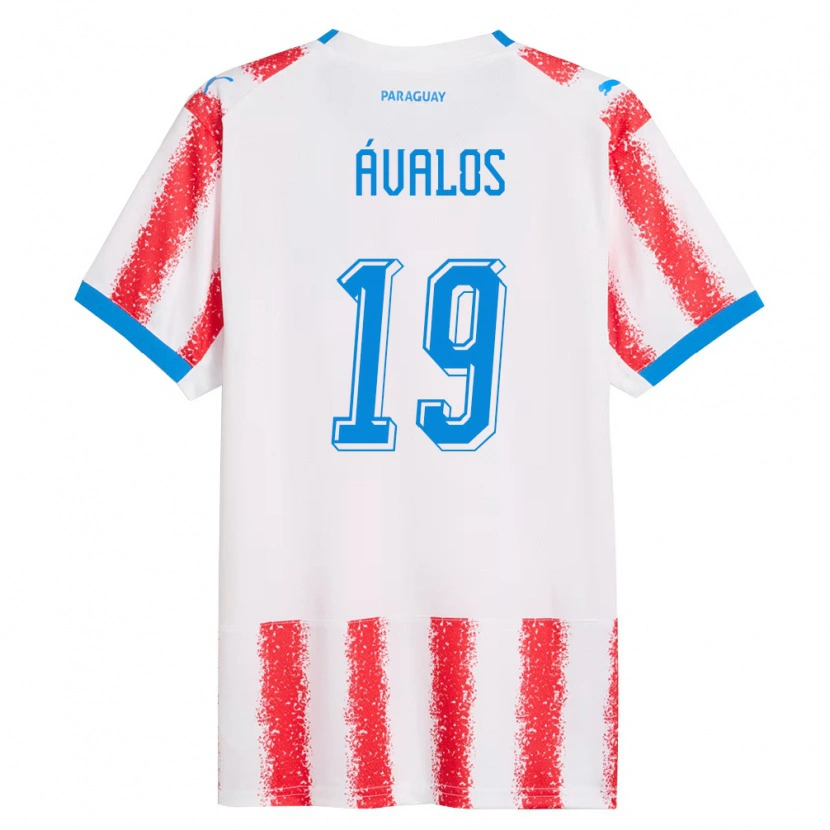 Danxen Niño Camiseta Paraguay Gabriel Ávalos #19 Blanco Rojo Azul 1ª Equipación 26-28 La Camisa