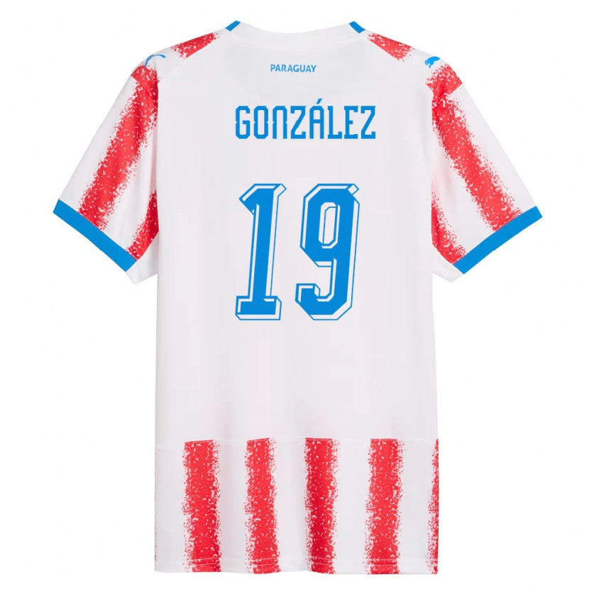 Danxen Niño Camiseta Paraguay Angel González #19 Blanco Rojo Azul 1ª Equipación 26-28 La Camisa