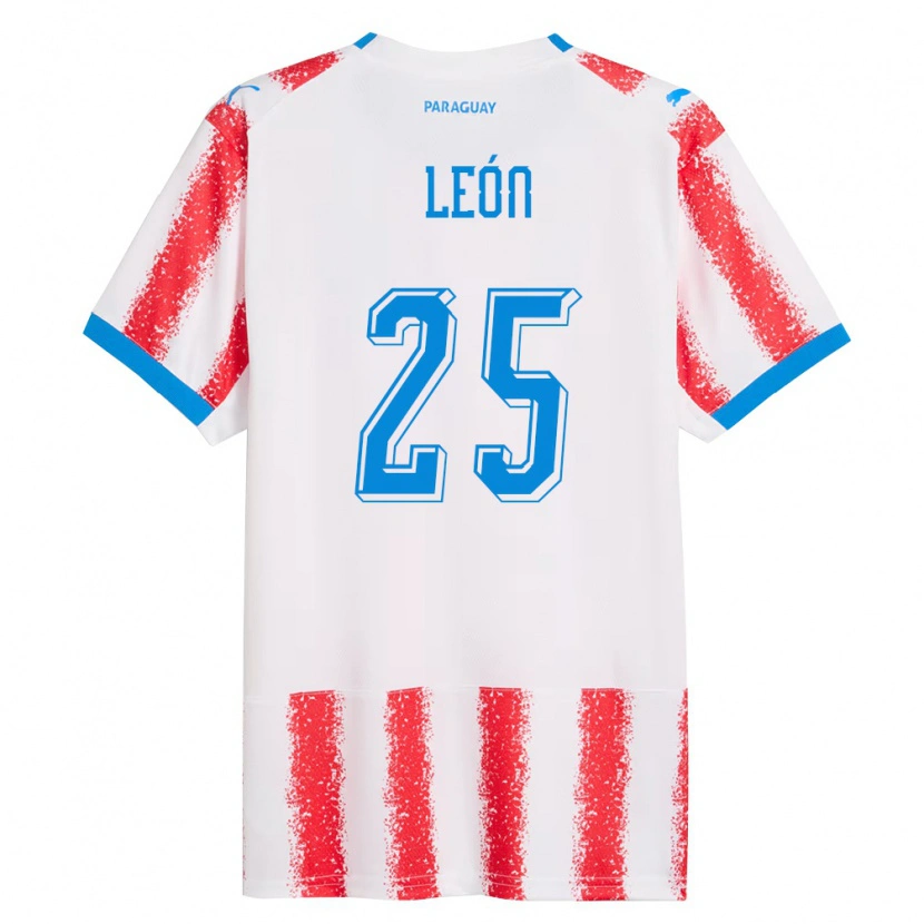 Danxen Niño Camiseta Paraguay Diego León #25 Blanco Rojo Azul 1ª Equipación 26-28 La Camisa