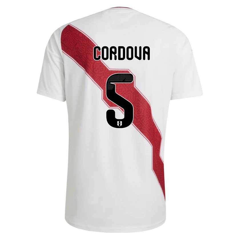 Danxen Niño Camiseta Perú Bryan Córdova #5 Blanco Rojo Negro 1ª Equipación 26-28 La Camisa