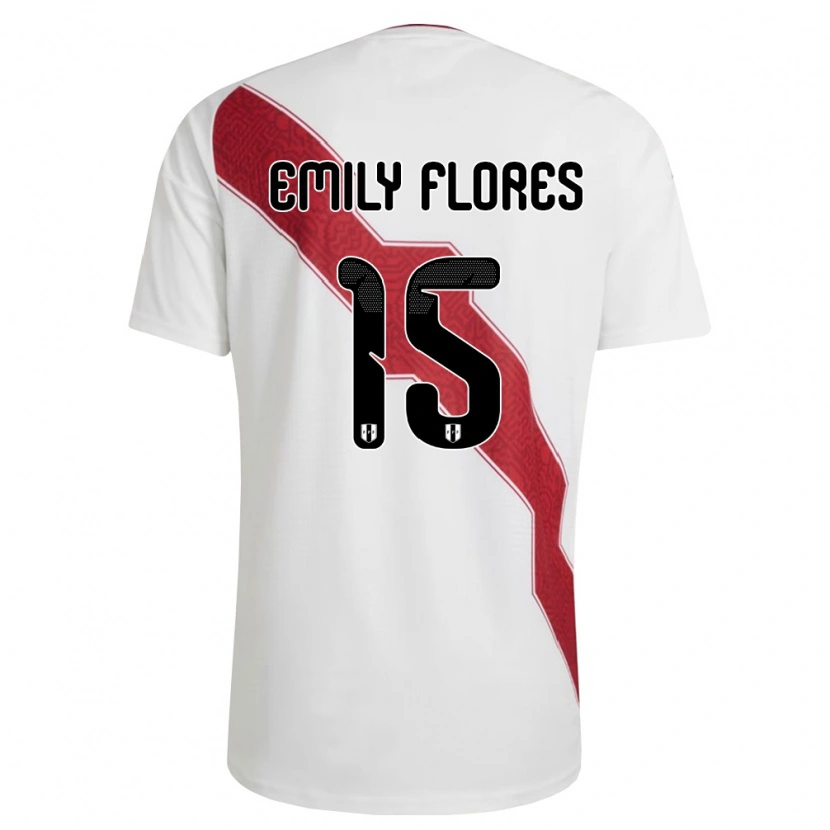 Danxen Niño Camiseta Perú Emily Flores #15 Blanco Rojo Negro 1ª Equipación 26-28 La Camisa
