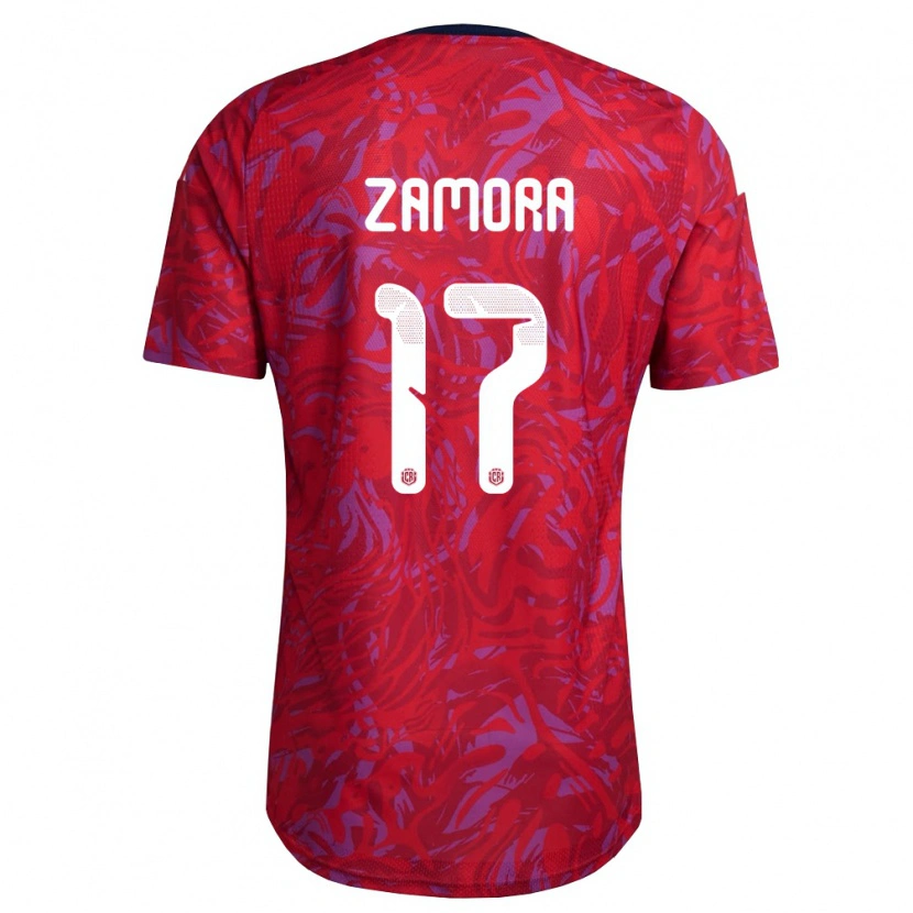 Danxen Niño Camiseta Costa Rica Mariano Zamora #17 Rojo Púrpura Marino 1ª Equipación 26-28 La Camisa