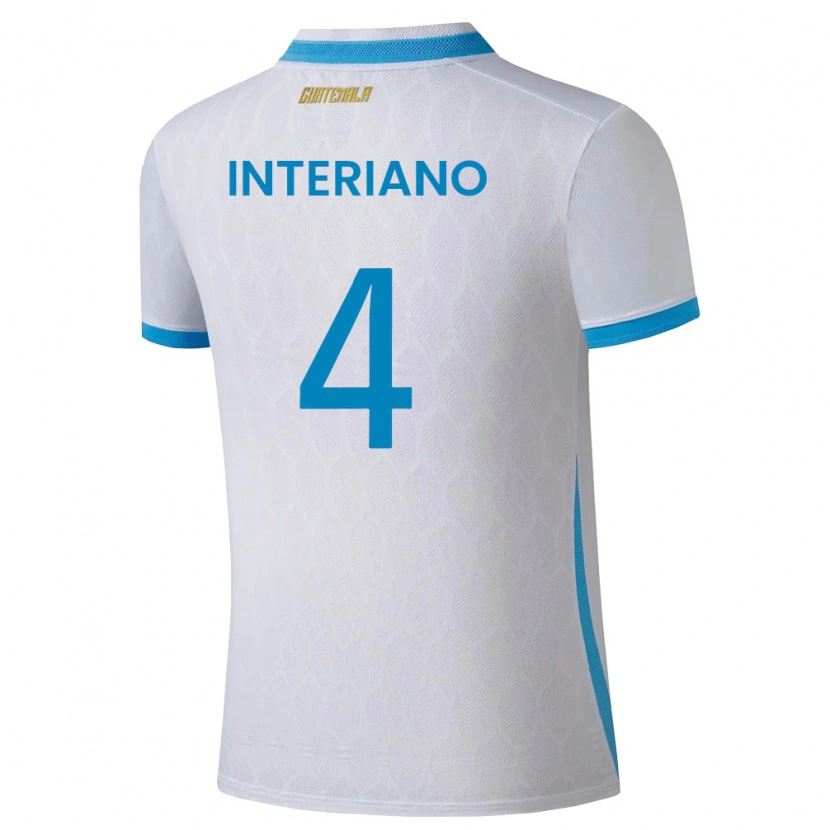 Danxen Niño Camiseta Guatemala Jeffrey Interiano #4 Blanco Azul Cielo Oro 1ª Equipación 26-28 La Camisa