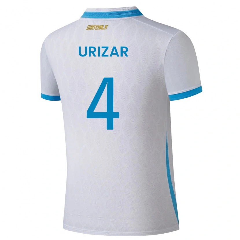 Danxen Niño Camiseta Guatemala Jeshua Urizar #4 Blanco Azul Cielo Oro 1ª Equipación 26-28 La Camisa