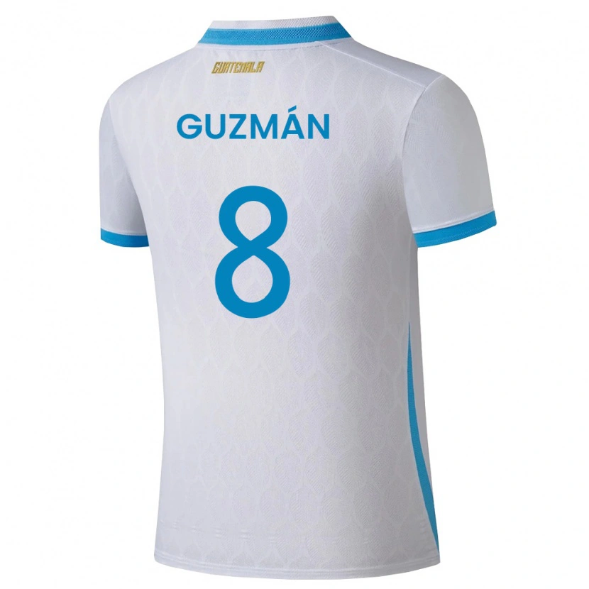 Danxen Niño Camiseta Guatemala Francisco Guzmán #8 Blanco Azul Cielo Oro 1ª Equipación 26-28 La Camisa