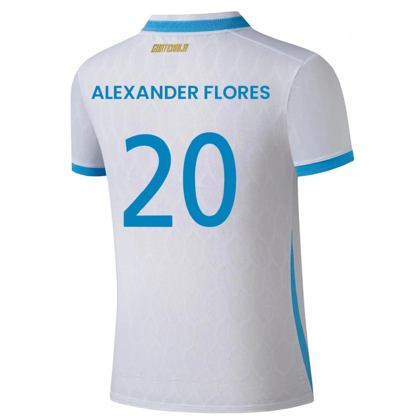 Danxen Niño Camiseta Guatemala Luis Alexander Flores #20 Blanco Azul Cielo Oro 1ª Equipación 26-28 La Camisa