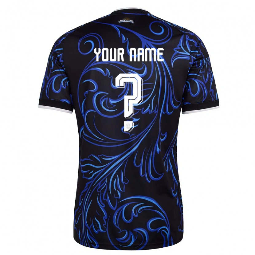Danxen Niño Camiseta Argentina Su Nombre #0 Negro Blanco Azul Cielo 2ª Equipación 26-28 La Camisa