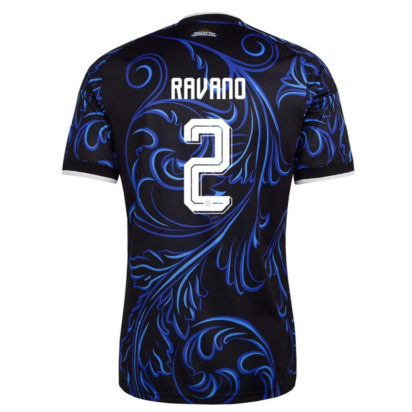 Danxen Niño Camiseta Argentina Jonás Ravano #2 Negro Blanco Azul Cielo 2ª Equipación 26-28 La Camisa