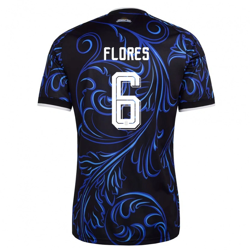 Danxen Niño Camiseta Argentina Junior Flores #6 Negro Blanco Azul Cielo 2ª Equipación 26-28 La Camisa