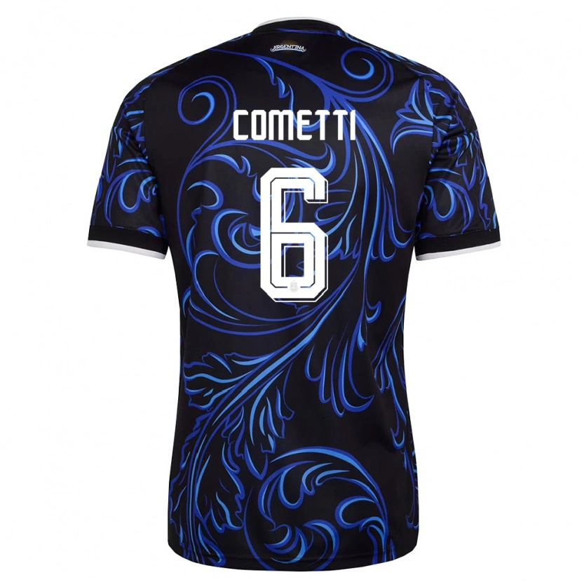 Danxen Niño Camiseta Argentina Aldana Cometti #6 Negro Blanco Azul Cielo 2ª Equipación 26-28 La Camisa