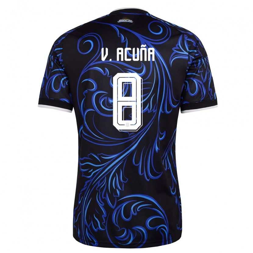 Danxen Niño Camiseta Argentina Valentino Acuña #8 Negro Blanco Azul Cielo 2ª Equipación 26-28 La Camisa