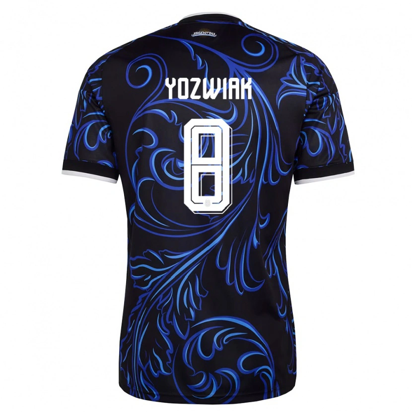 Danxen Niño Camiseta Argentina Facundo Yozwiak #8 Negro Blanco Azul Cielo 2ª Equipación 26-28 La Camisa