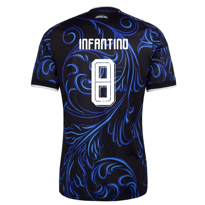 Danxen Niño Camiseta Argentina Gino Infantino #8 Negro Blanco Azul Cielo 2ª Equipación 26-28 La Camisa