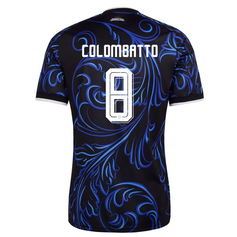 Danxen Niño Camiseta Argentina Santiago Colombatto #8 Negro Blanco Azul Cielo 2ª Equipación 26-28 La Camisa