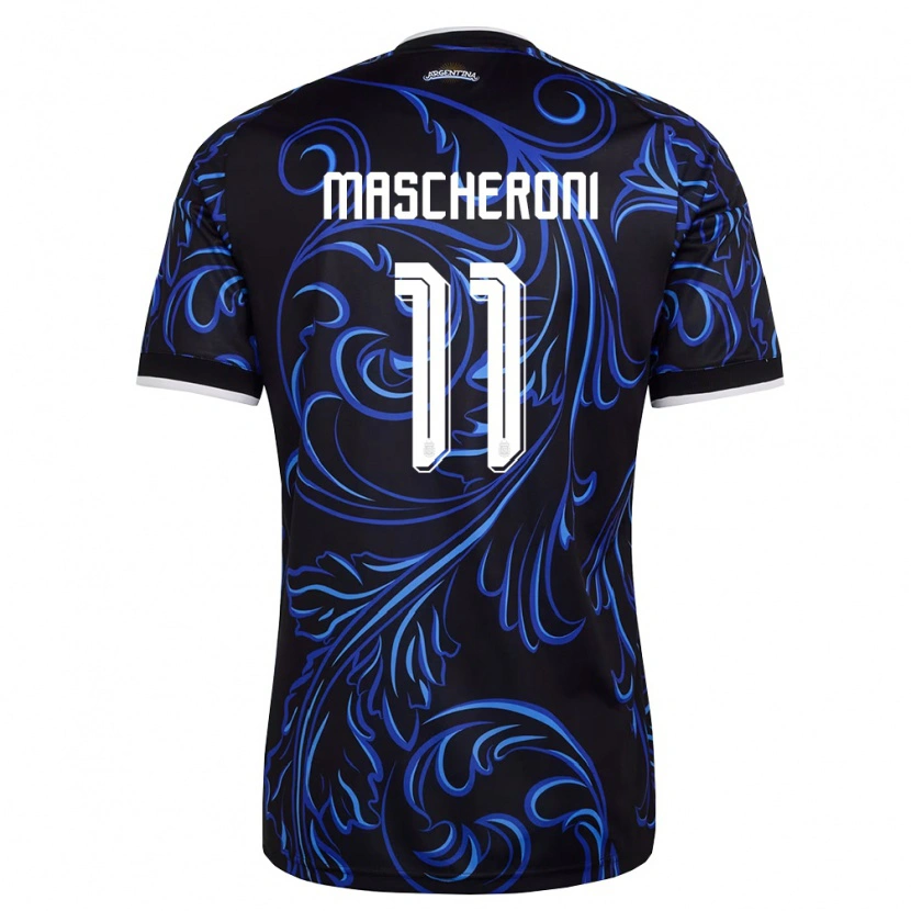 Danxen Niño Camiseta Argentina Bruno Mascheroni #11 Negro Blanco Azul Cielo 2ª Equipación 26-28 La Camisa