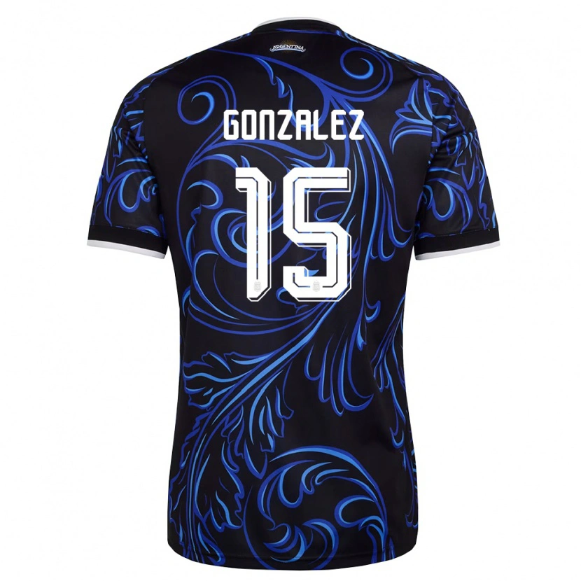 Danxen Niño Camiseta Argentina Nico González #15 Negro Blanco Azul Cielo 2ª Equipación 26-28 La Camisa