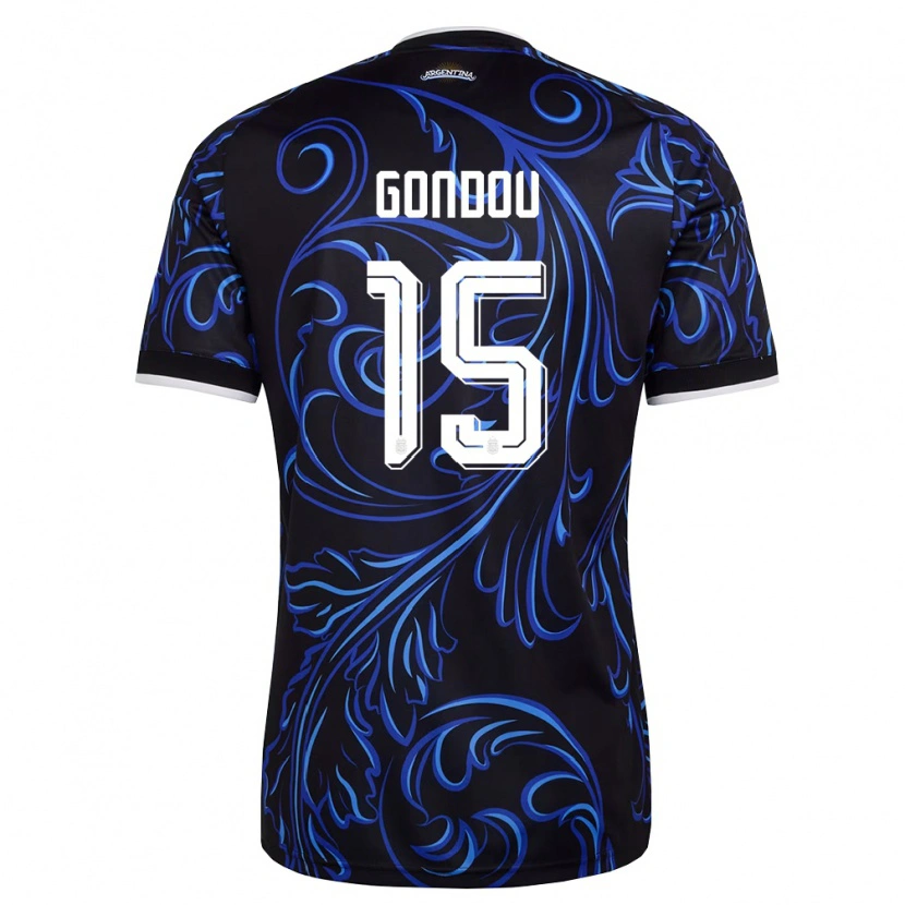 Danxen Niño Camiseta Argentina Luciano Gondou #15 Negro Blanco Azul Cielo 2ª Equipación 26-28 La Camisa