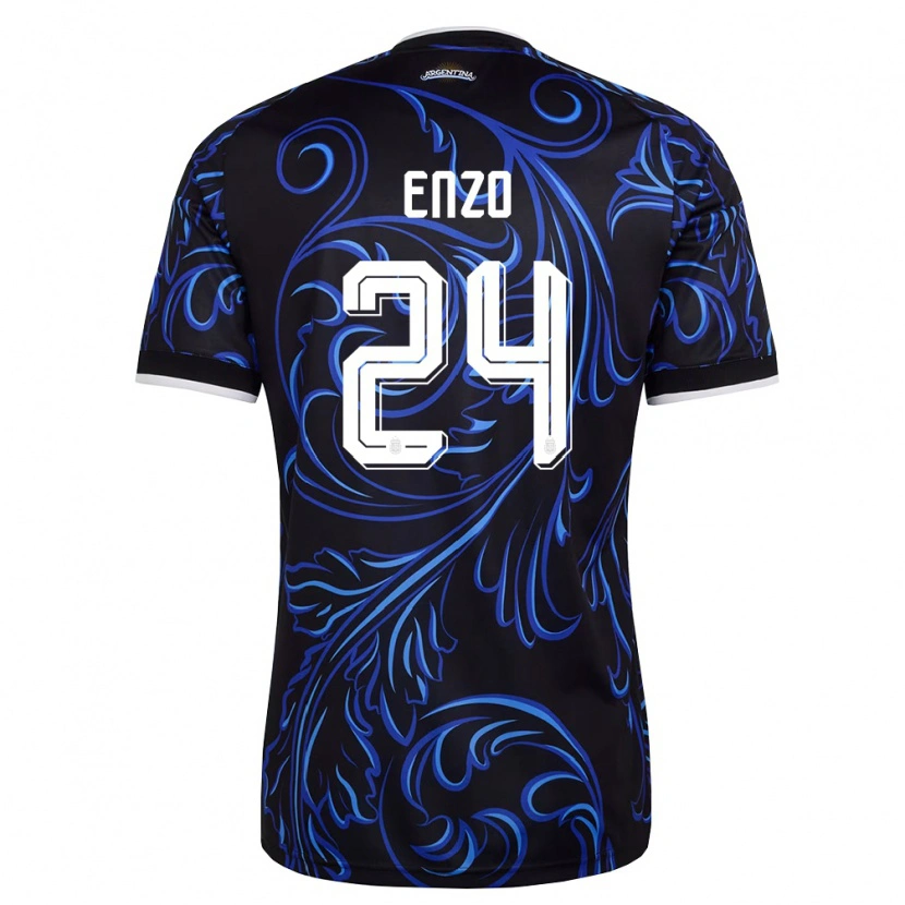 Danxen Niño Camiseta Argentina Enzo Fernández #24 Negro Blanco Azul Cielo 2ª Equipación 26-28 La Camisa