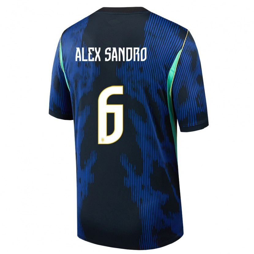 Danxen Niño Camiseta Brasil Alex Sandro #6 Azul Amarillo Marino 2ª Equipación 26-28 La Camisa