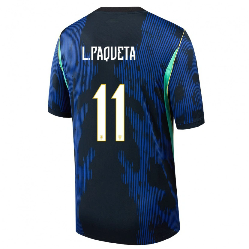 Danxen Niño Camiseta Brasil Lucas Paquetá #11 Azul Amarillo Marino 2ª Equipación 26-28 La Camisa