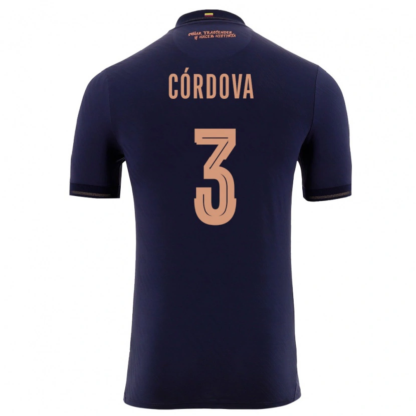 Danxen Niño Camiseta Ecuador Luis Cordova #3 Marino Oro 2ª Equipación 26-28 La Camisa
