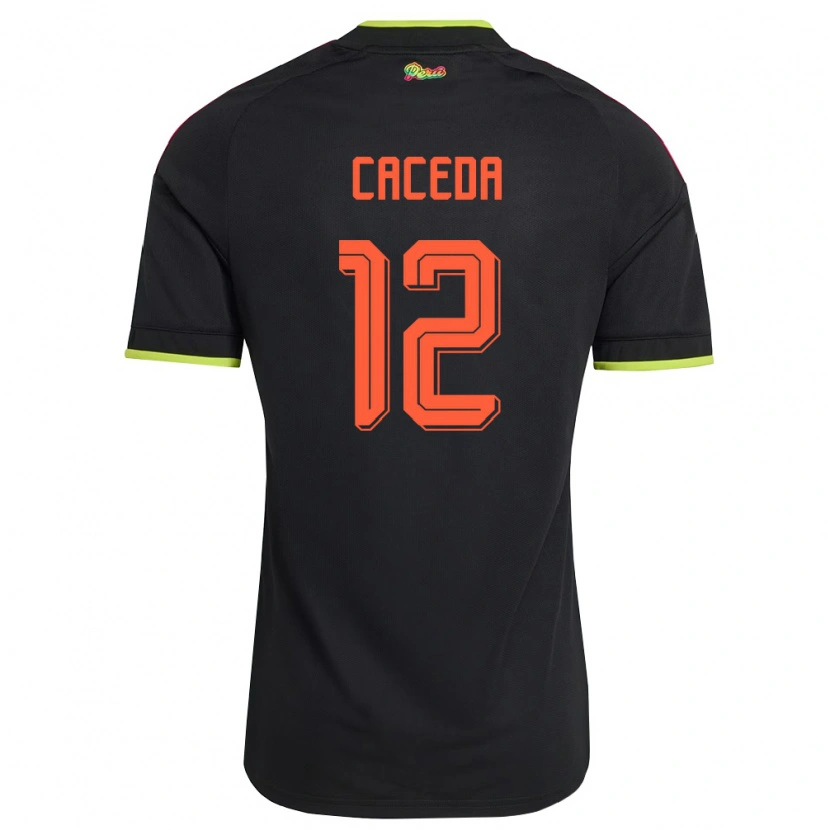 Danxen Niño Camiseta Perú Carlos Cáceda #12 Negro Amarillo Rosa 2ª Equipación 26-28 La Camisa