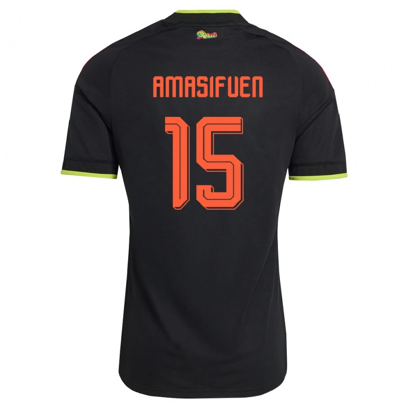 Danxen Niño Camiseta Perú Nicolás Amasifuén #15 Negro Amarillo Rosa 2ª Equipación 26-28 La Camisa