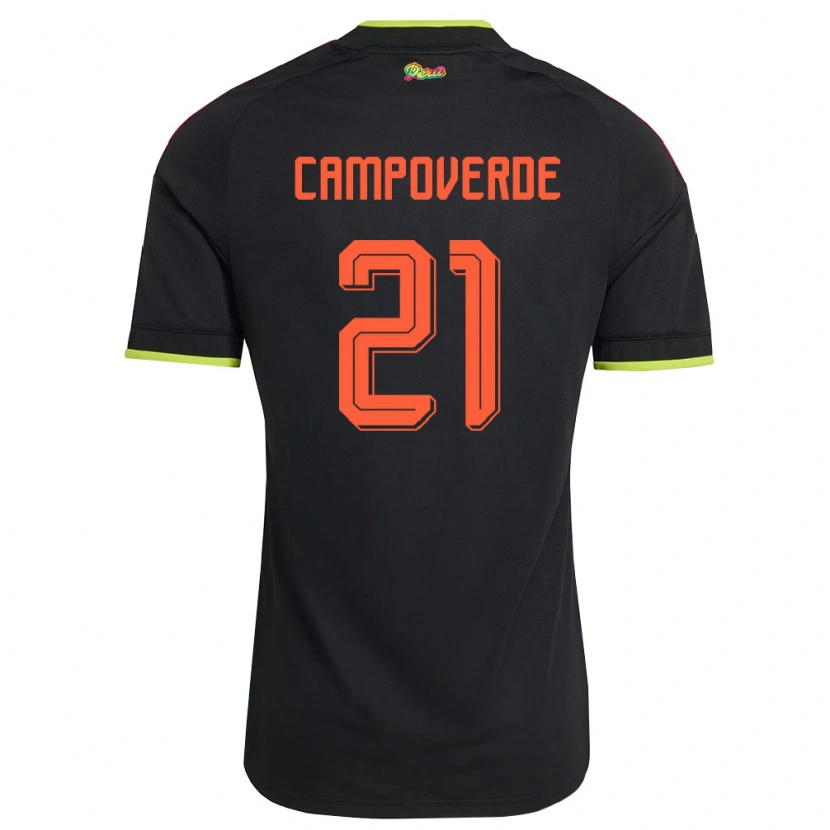 Danxen Niño Camiseta Perú Luz Campoverde #21 Negro Amarillo Rosa 2ª Equipación 26-28 La Camisa