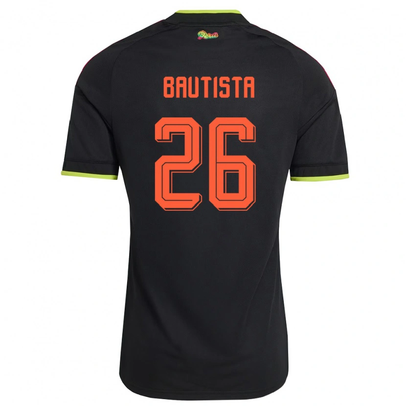Danxen Niño Camiseta Perú César Bautista #26 Negro Amarillo Rosa 2ª Equipación 26-28 La Camisa