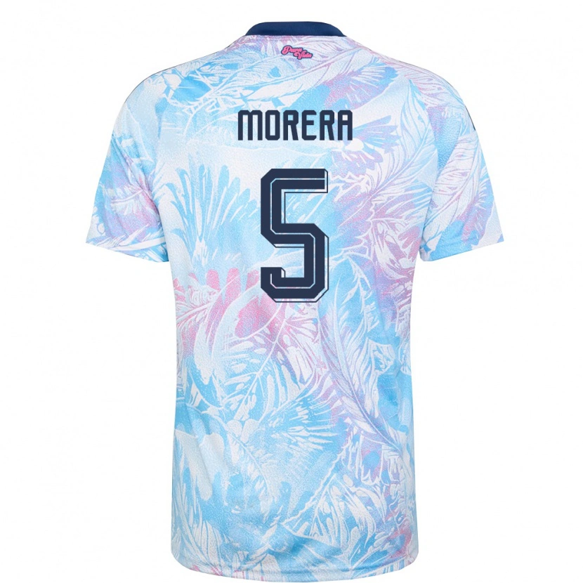Danxen Niño Camiseta Costa Rica Andrés Morera #5 Azul Cielo Marino Rosa 2ª Equipación 26-28 La Camisa