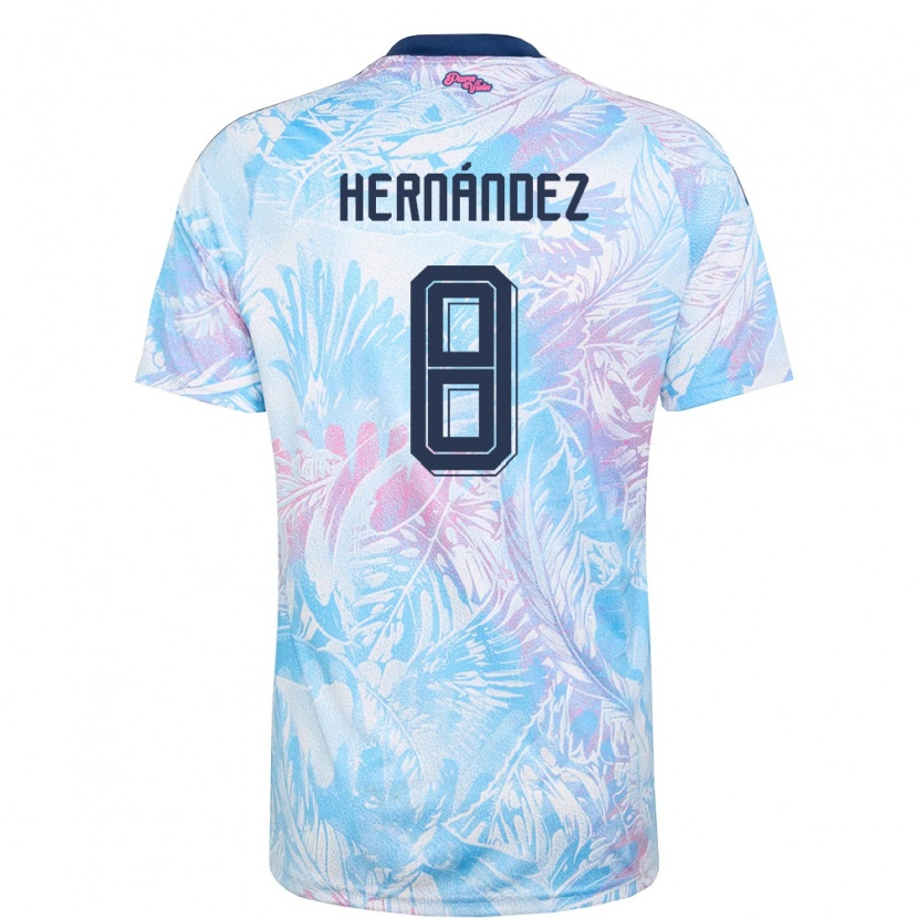 Danxen Niño Camiseta Costa Rica Emmanuel Hernández #8 Azul Cielo Marino Rosa 2ª Equipación 26-28 La Camisa