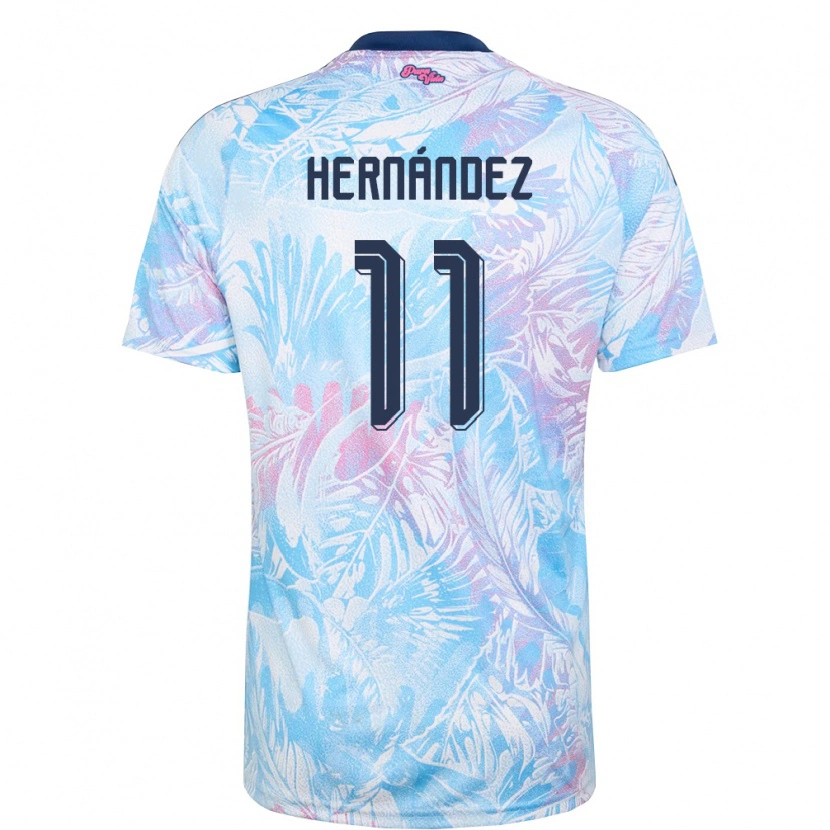 Danxen Niño Camiseta Costa Rica Anthony Hernández #11 Azul Cielo Marino Rosa 2ª Equipación 26-28 La Camisa